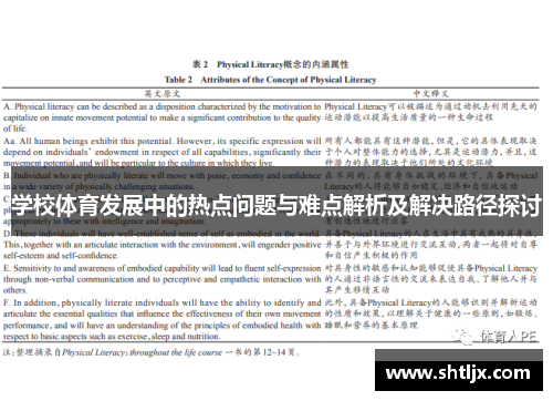 学校体育发展中的热点问题与难点解析及解决路径探讨